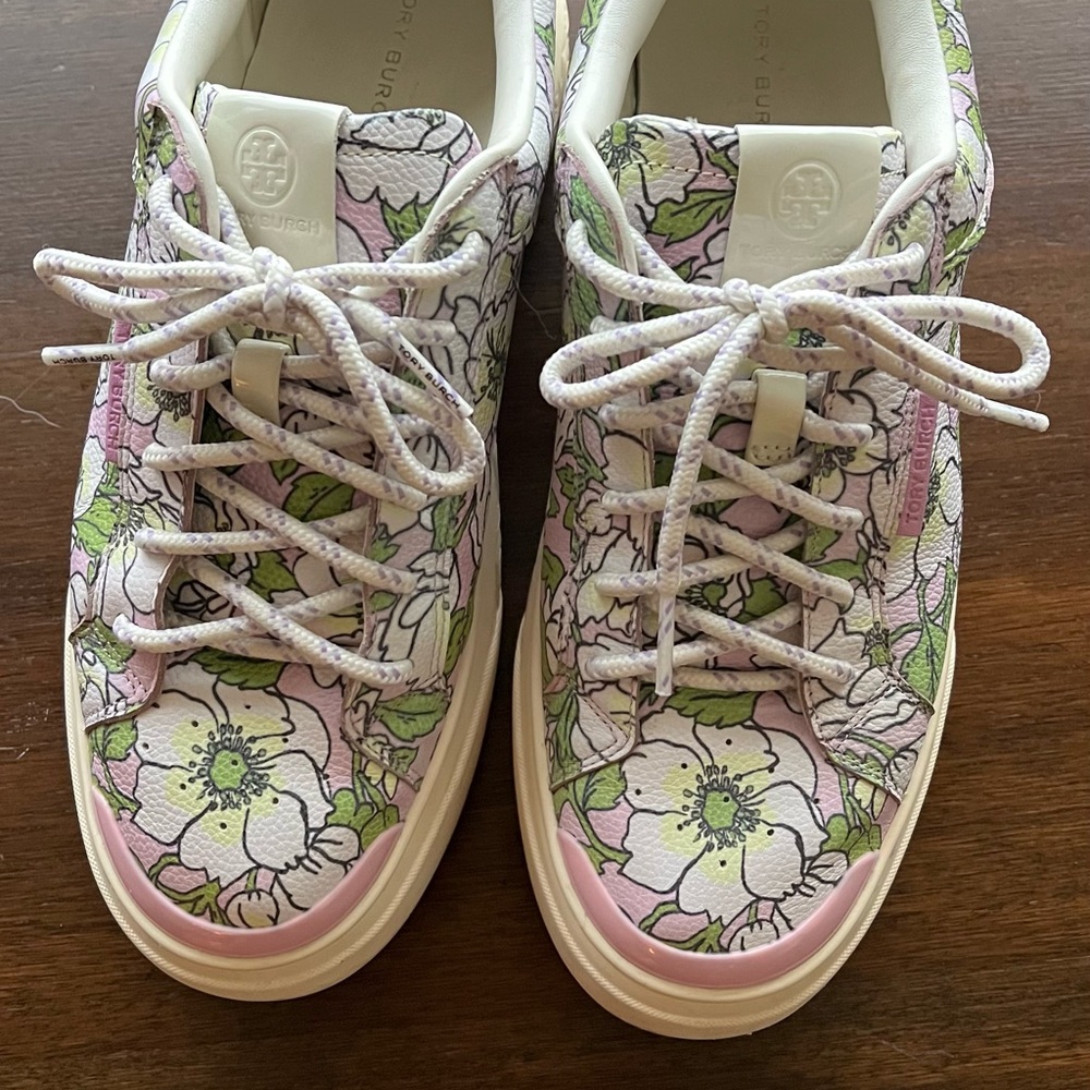 Tory Burch Floral Platform Sneakers - Pink and Green